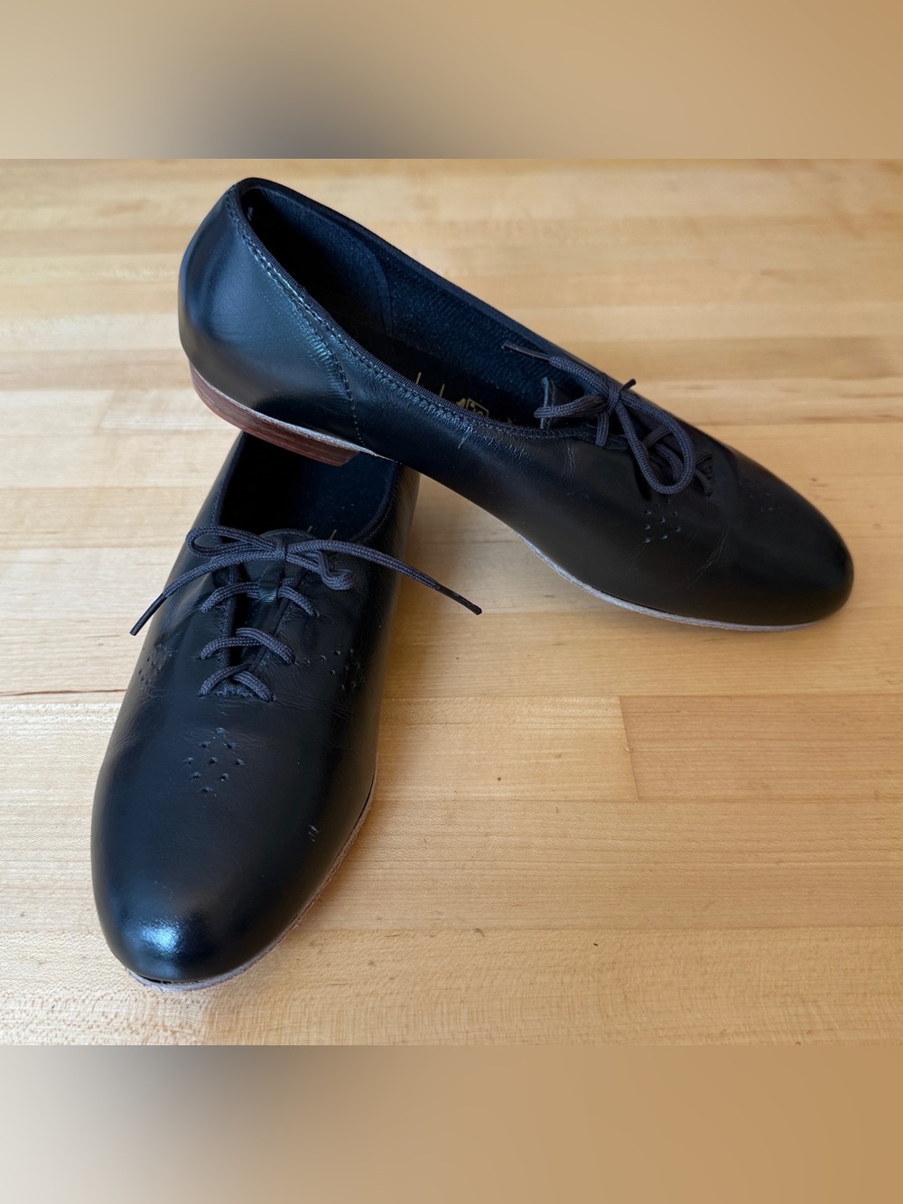 NEW* 💃👯Tic Tac Toes Black Leather Dance Shoes Oxford 8 Wide w/Kitten Heels USA